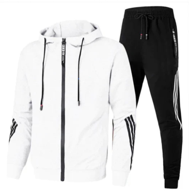Hoodie-Set mit Kapuze und passender langer Hose für Herren in Weiß - Ansicht 3