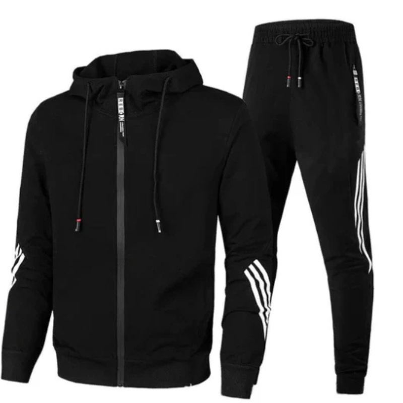Hoodie-Set mit Kapuze und passender langer Hose für Herren in Schwarz - Ansicht 4