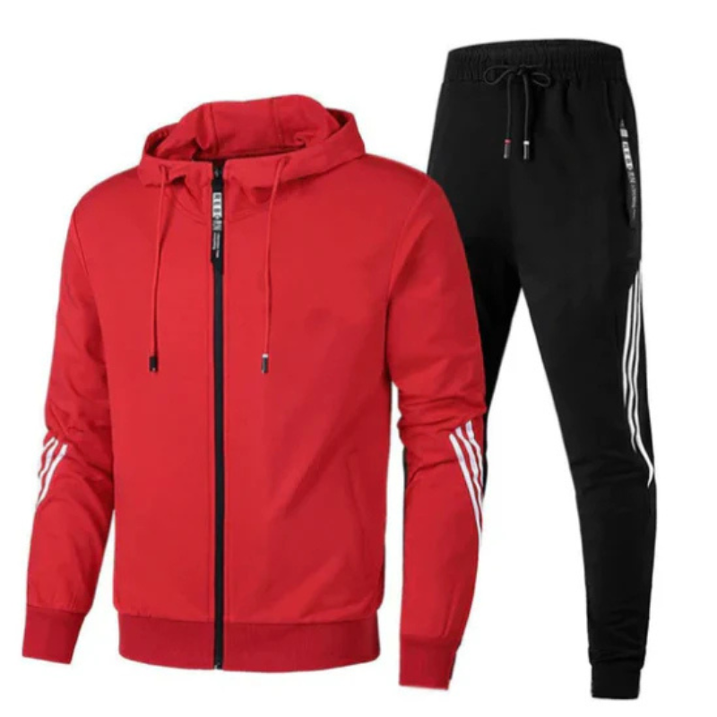 Hoodie-Set mit Kapuze und passender langer Hose für Herren in Rot - Ansicht 6