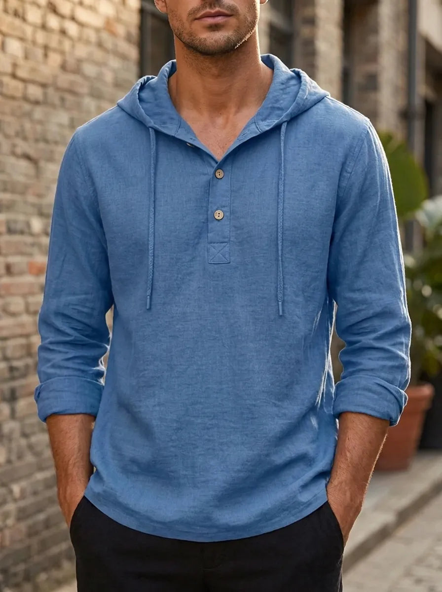Hoodie mit kurzer Knopfleiste und Kapuze für Herren