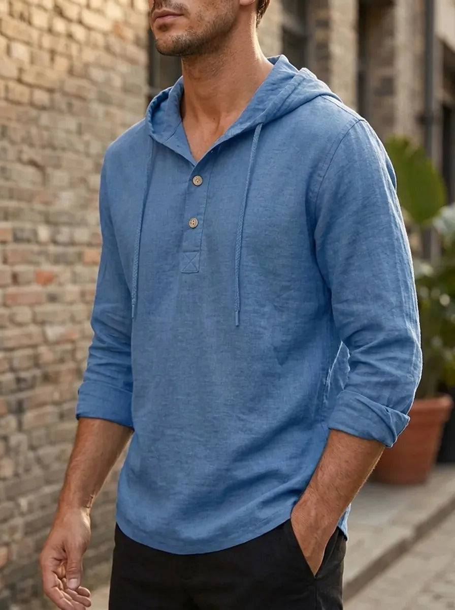 Hoodie mit kurzer Knopfleiste und Kapuze für Herren - Ansicht 2
