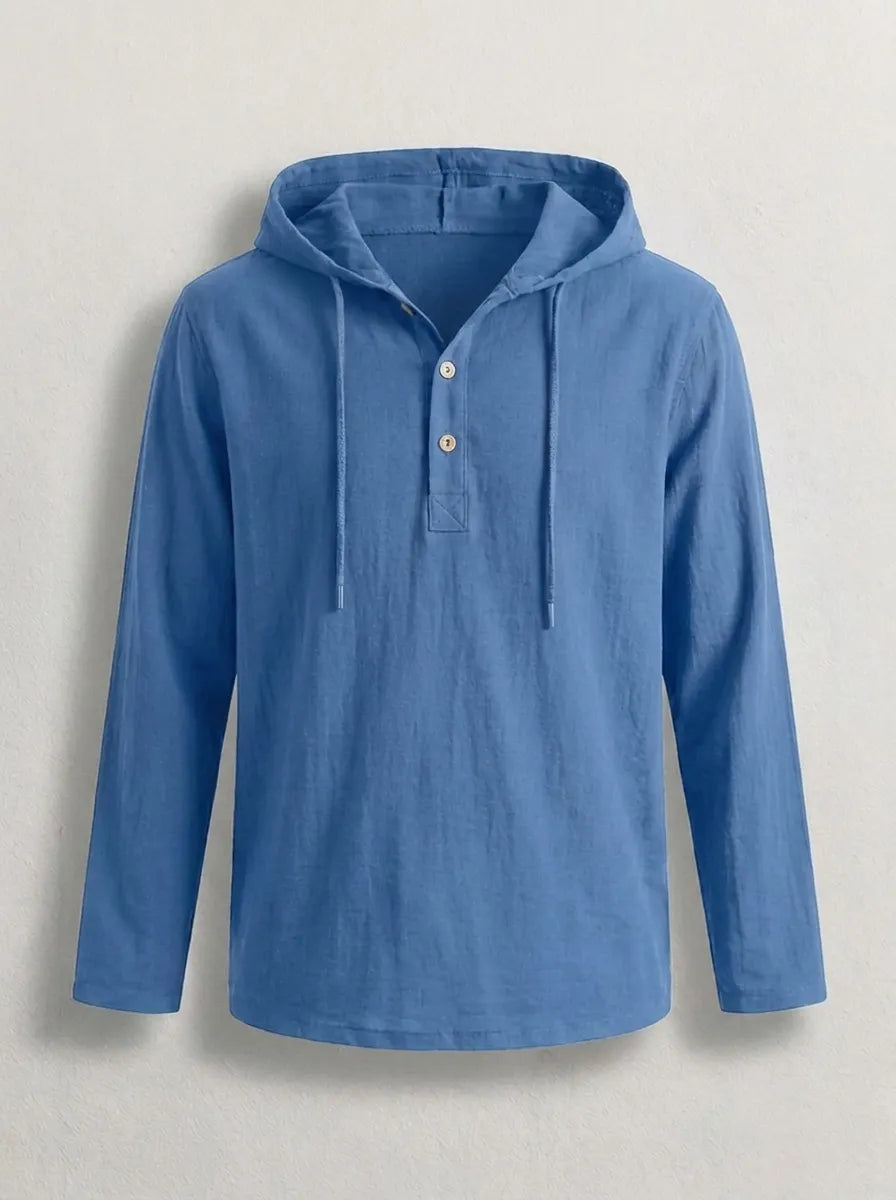 Hoodie mit kurzer Knopfleiste und Kapuze für Herren in Blau - Ansicht 4