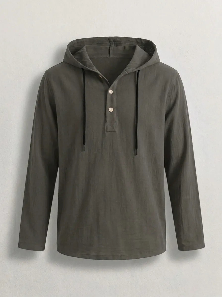 Hoodie mit kurzer Knopfleiste und Kapuze für Herren in Grau - Ansicht 6