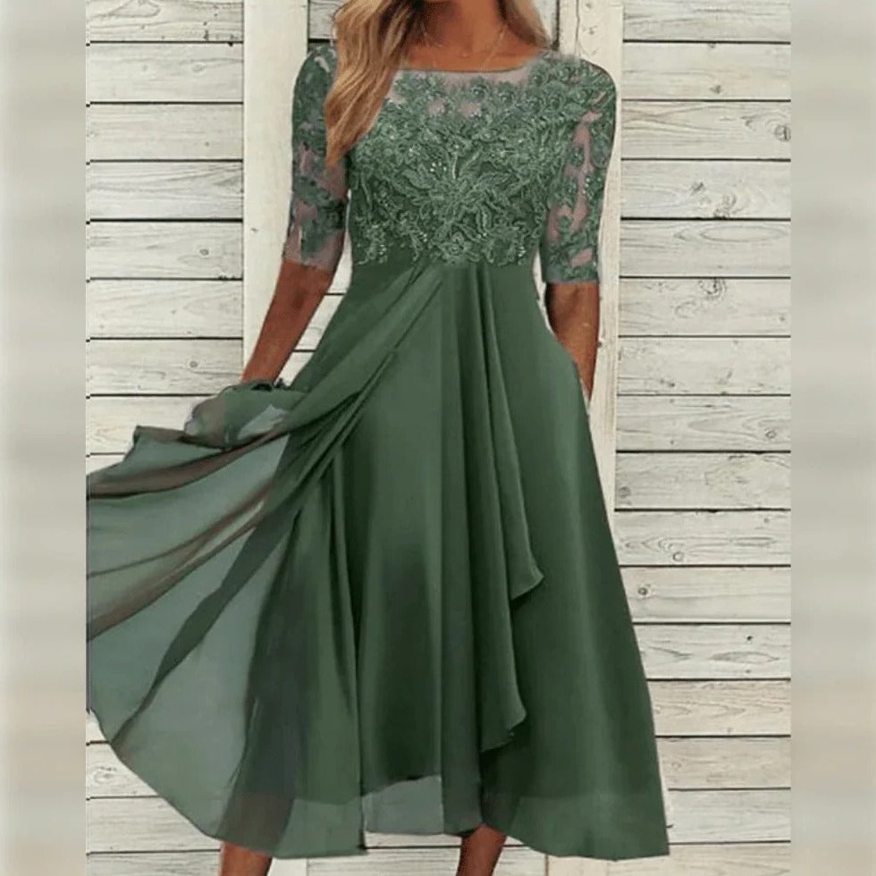 Festliches Kleid Damen Midikleid mit Spitze