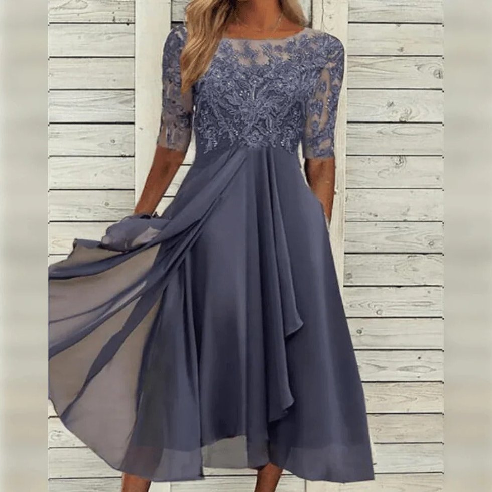 Festliches Kleid Damen Midikleid mit Spitze