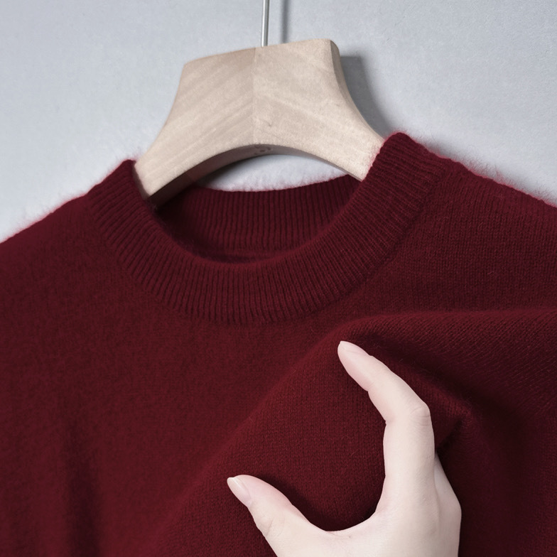 Bayer Modehaus - Damen Feinstrickpullover mit Rundhalsausschnitt, unifarben in Burgund