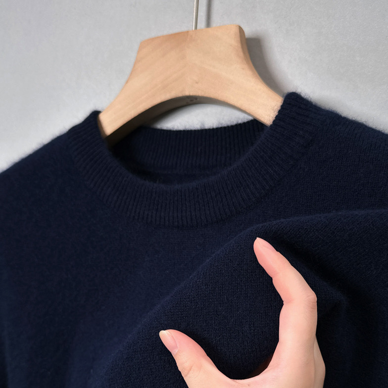 Bayer Modehaus - Damen Feinstrickpullover mit Rundhalsausschnitt, unifarben in Marineblau