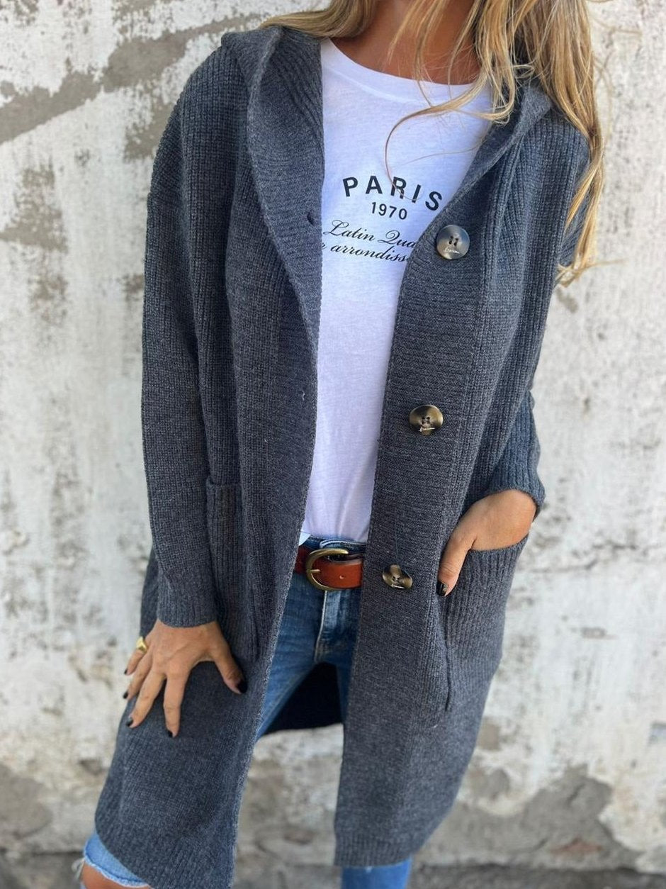 Bayer Modehaus - Damen Longcardigan in Rippstrick mit Kapuze und Taschen in Grau