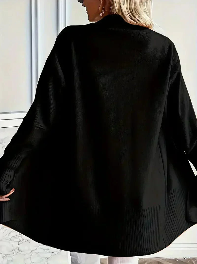Damen Longcardigan mit Dolman-Ärmeln in Schwarz, Rückansicht