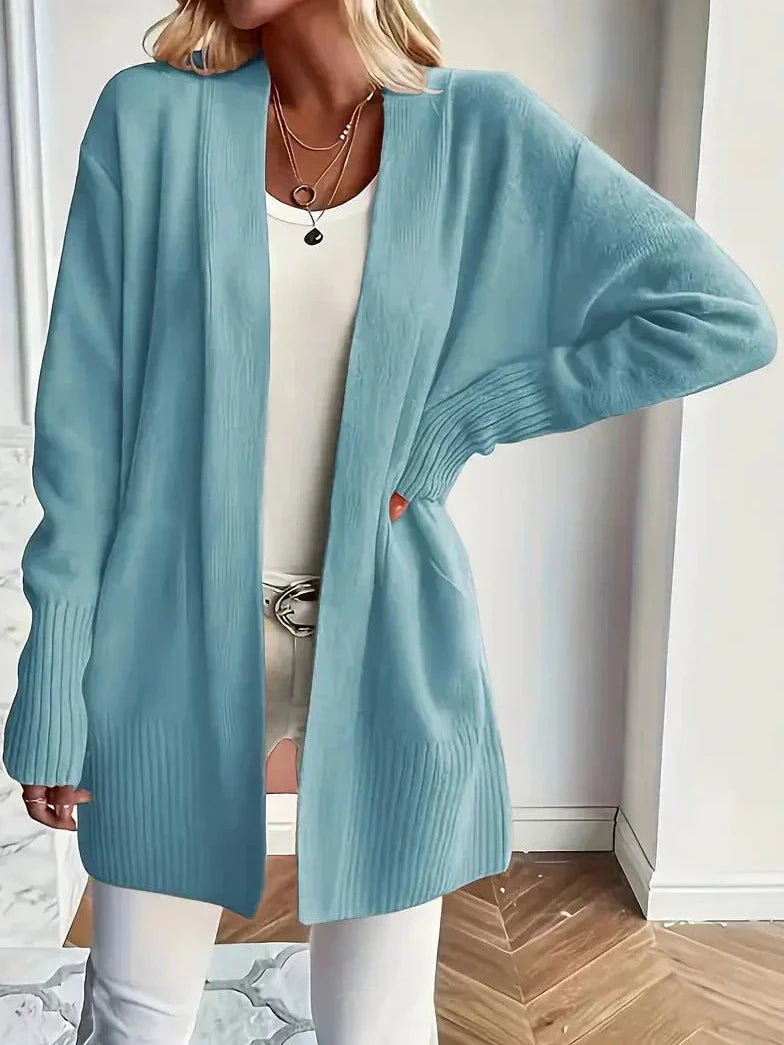 Bayer Modehaus - Damen Longcardigan mit Dolman-Ärmeln und Rippbündchen in Hellblau