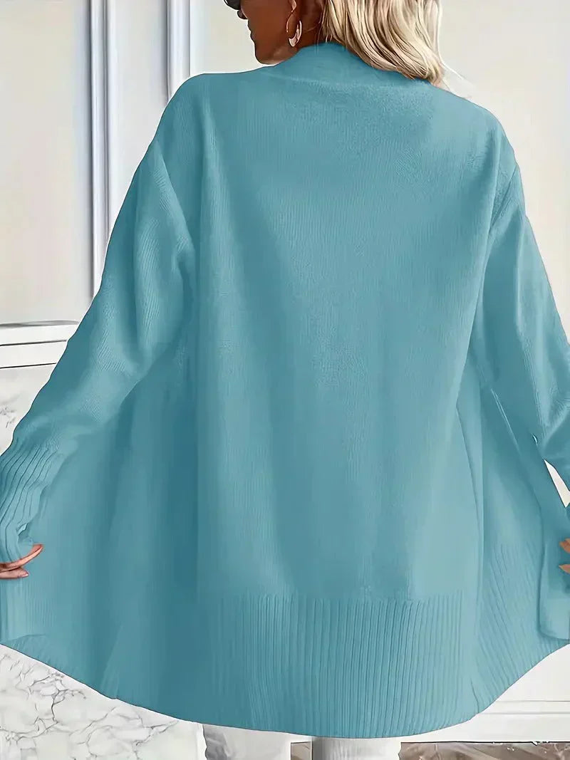 Damen Longcardigan mit Dolman-Ärmeln in Hellblau, Rückansicht
