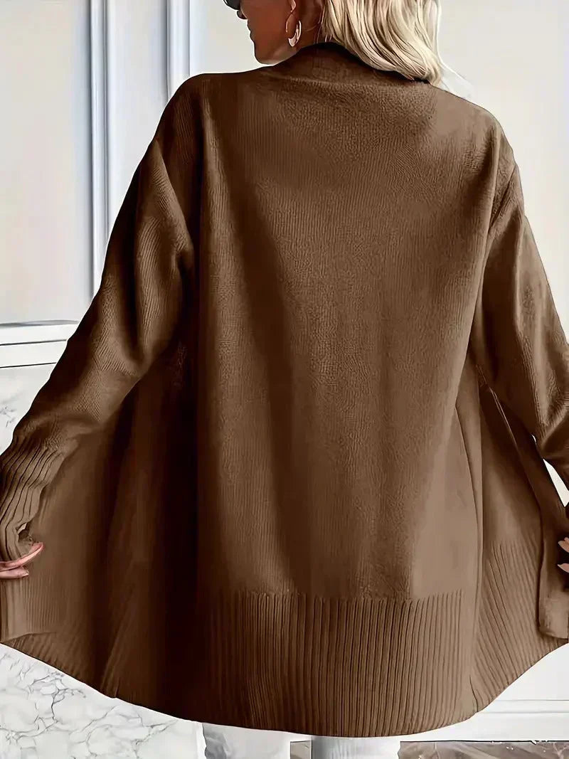 Damen Longcardigan mit Dolman-Ärmeln in Braun, Rückansicht