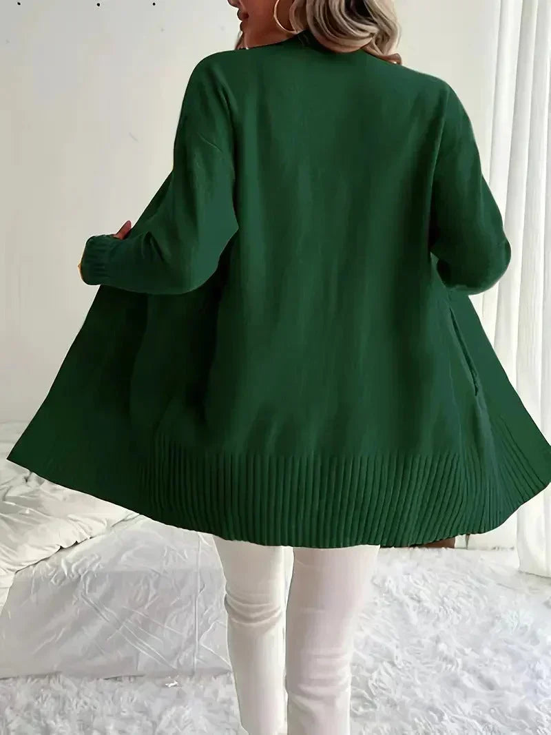 Damen Longcardigan mit Dolman-Ärmeln in Grün, Rückansicht