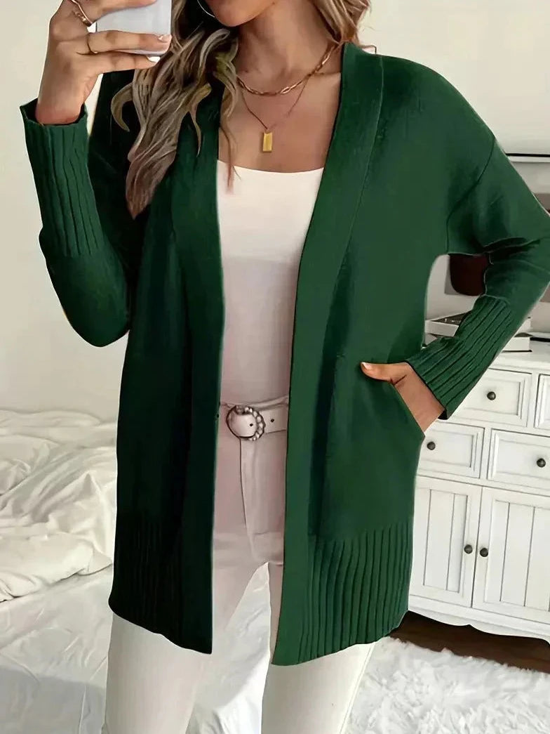 Bayer Modehaus - Damen Longcardigan mit Dolman-Ärmeln und Rippbündchen in Grün