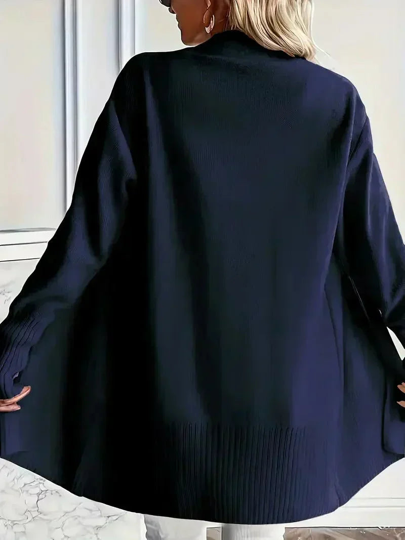 Damen Longcardigan mit Dolman-Ärmeln in Dunkelblau, Rückansicht