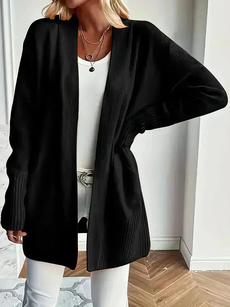 Bayer Modehaus - Damen Longcardigan mit Dolman-Ärmeln und Rippbündchen in Schwarz