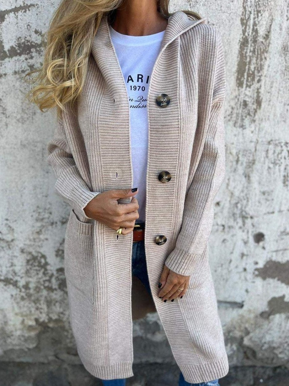 Bayer Modehaus - Damen Longcardigan in Rippstrick mit Kapuze und Taschen - Produktbild 1
