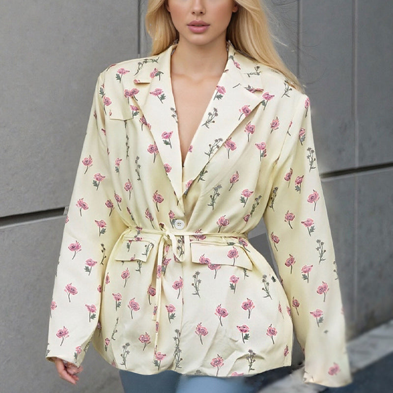 Jacke mit Bindegürtel und Reverskragen für Damen