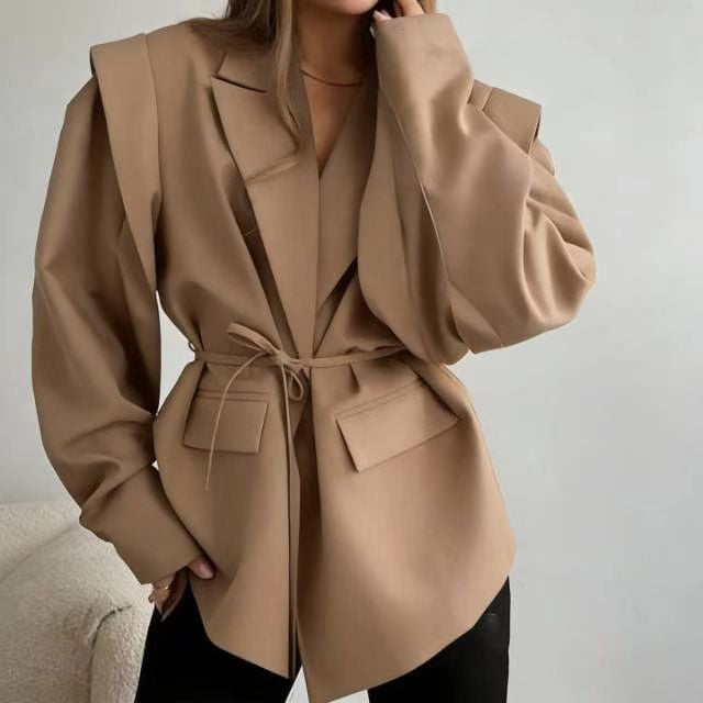 Jacke mit Bindegürtel und Reverskragen für Damen