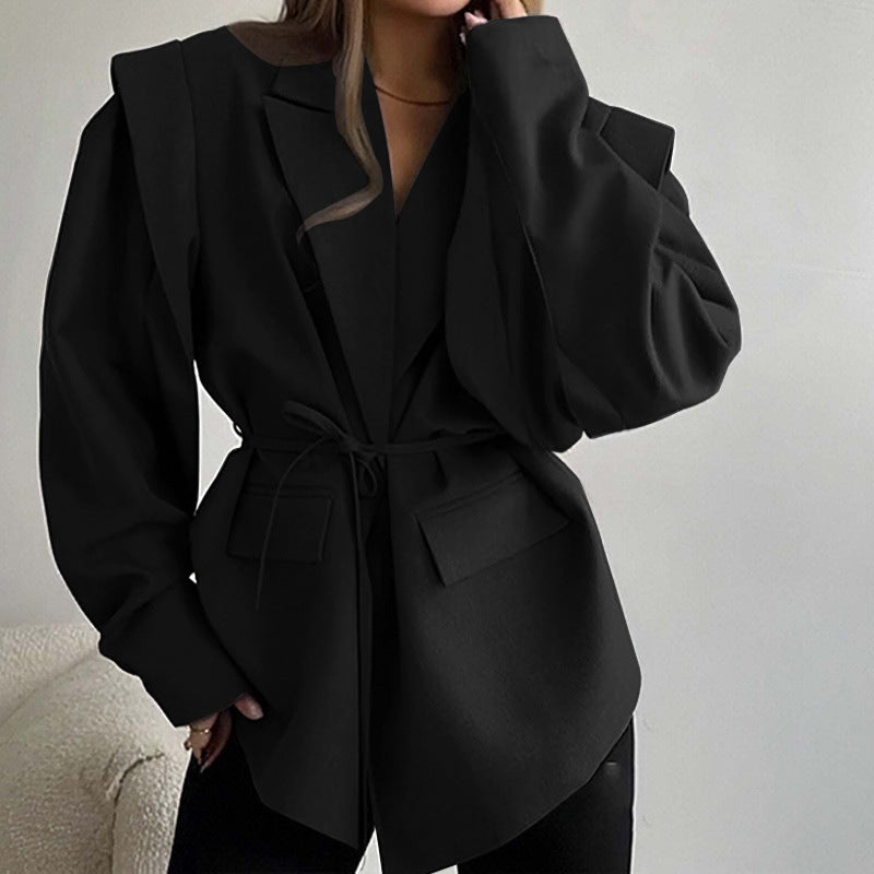 Jacke mit Bindegürtel und Reverskragen für Damen
