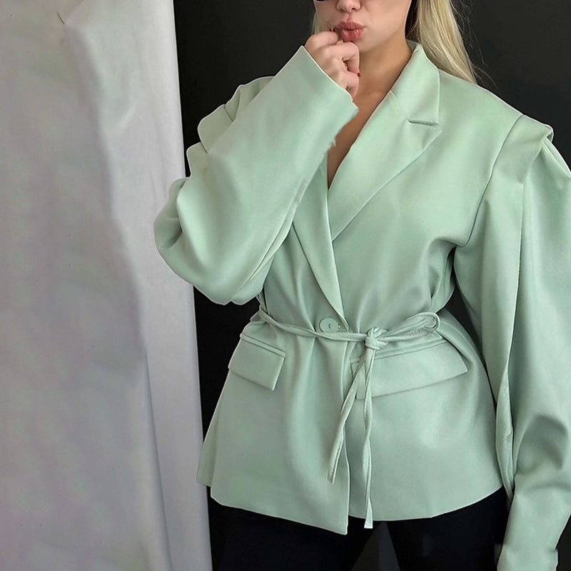 Jacke mit Bindegürtel und Reverskragen für Damen