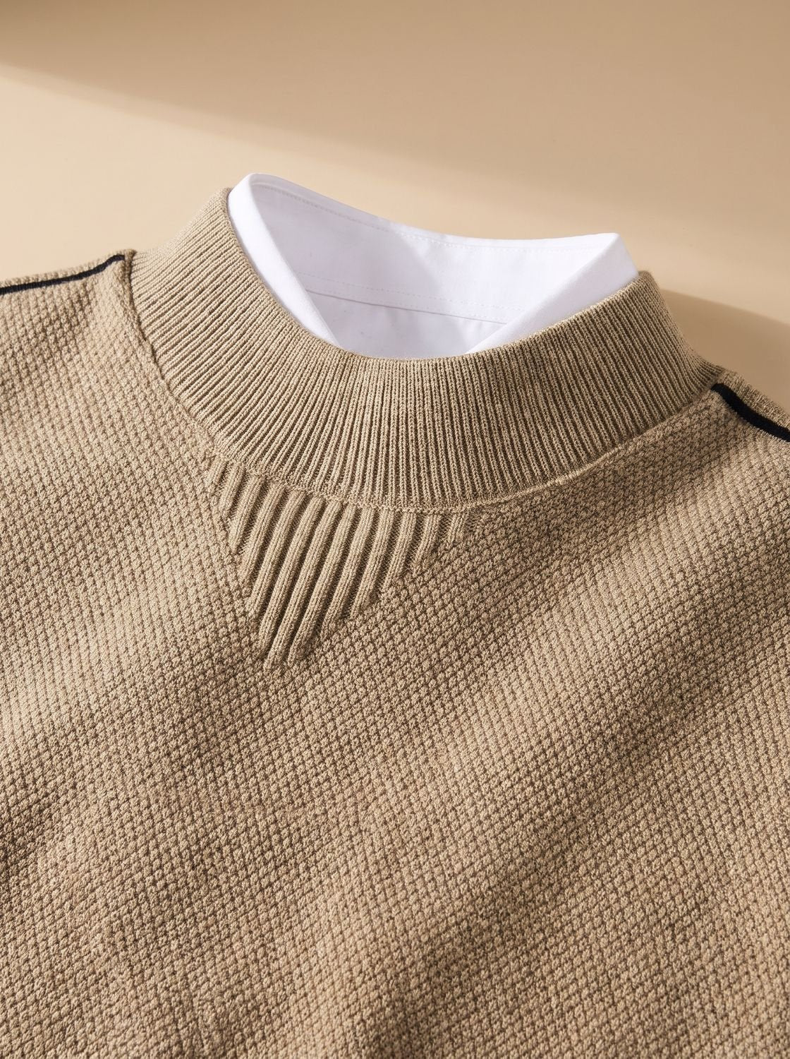 Jacquard-Strickpullover Herren Regular Fit mit geripptem Stehkragen
