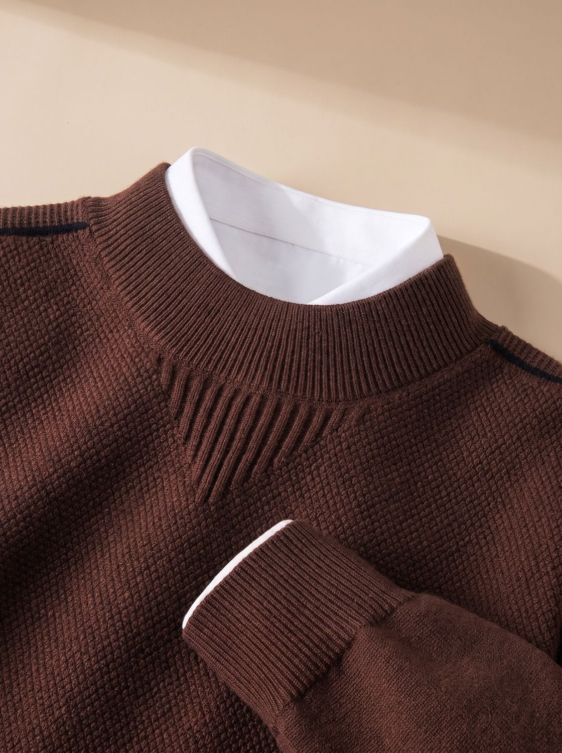 Jacquard-Strickpullover Herren Regular Fit mit geripptem Stehkragen