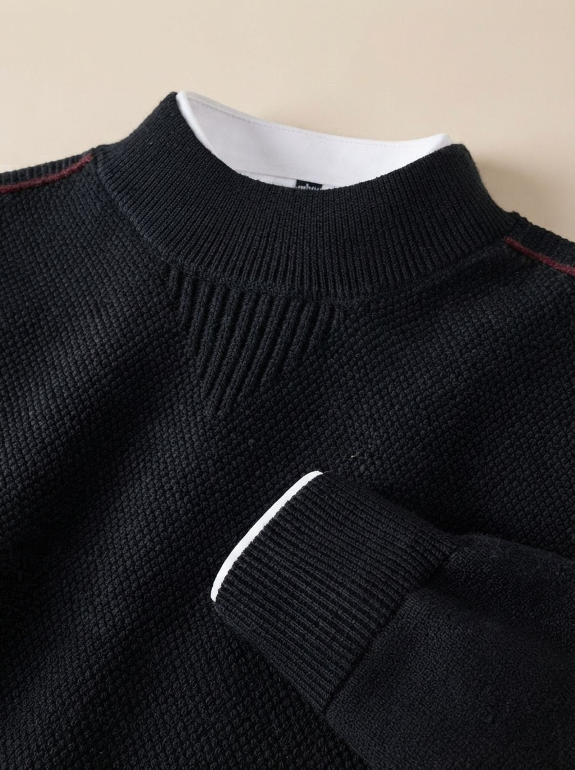 Jacquard-Strickpullover Herren Regular Fit mit geripptem Stehkragen