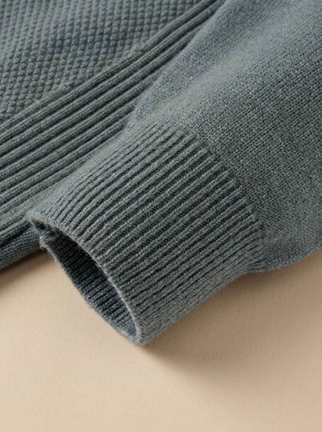 Jacquard-Strickpullover Herren Regular Fit mit geripptem Stehkragen