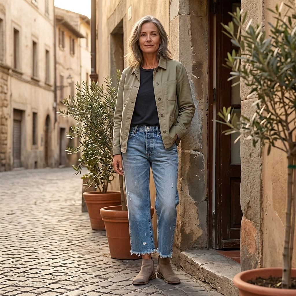 Jeans mit geradem Bein und Fransensaum für Damen