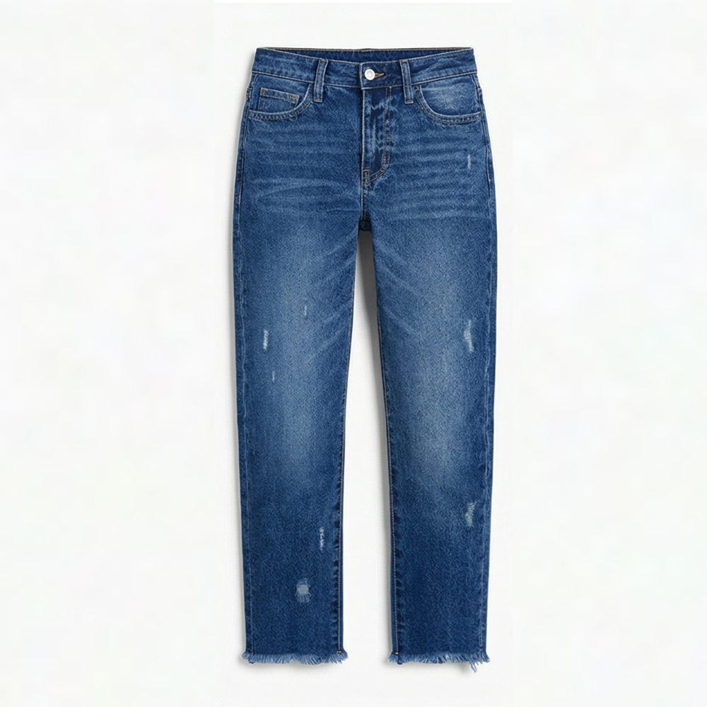 Jeans mit geradem Bein und Fransensaum für Damen