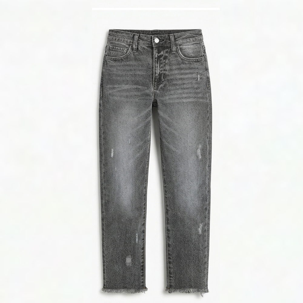Jeans mit geradem Bein und Fransensaum für Damen