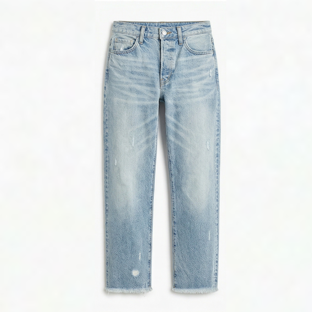 Jeans mit geradem Bein und Fransensaum für Damen