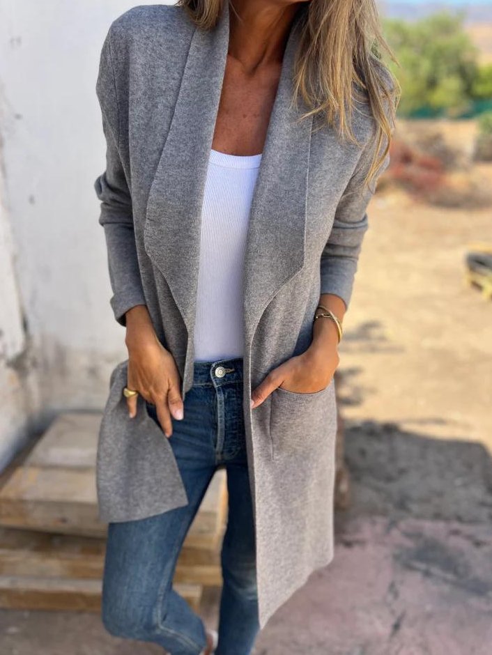 Bayer Modehaus - Damen Cardigan lang mit Schalkragen und aufgesetzten Taschen - Produktbild 3