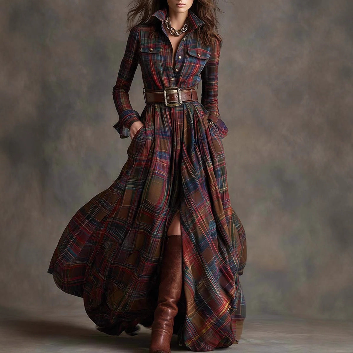 Kleid mit asymmetrischem Saum und Umlegekragen für Damen