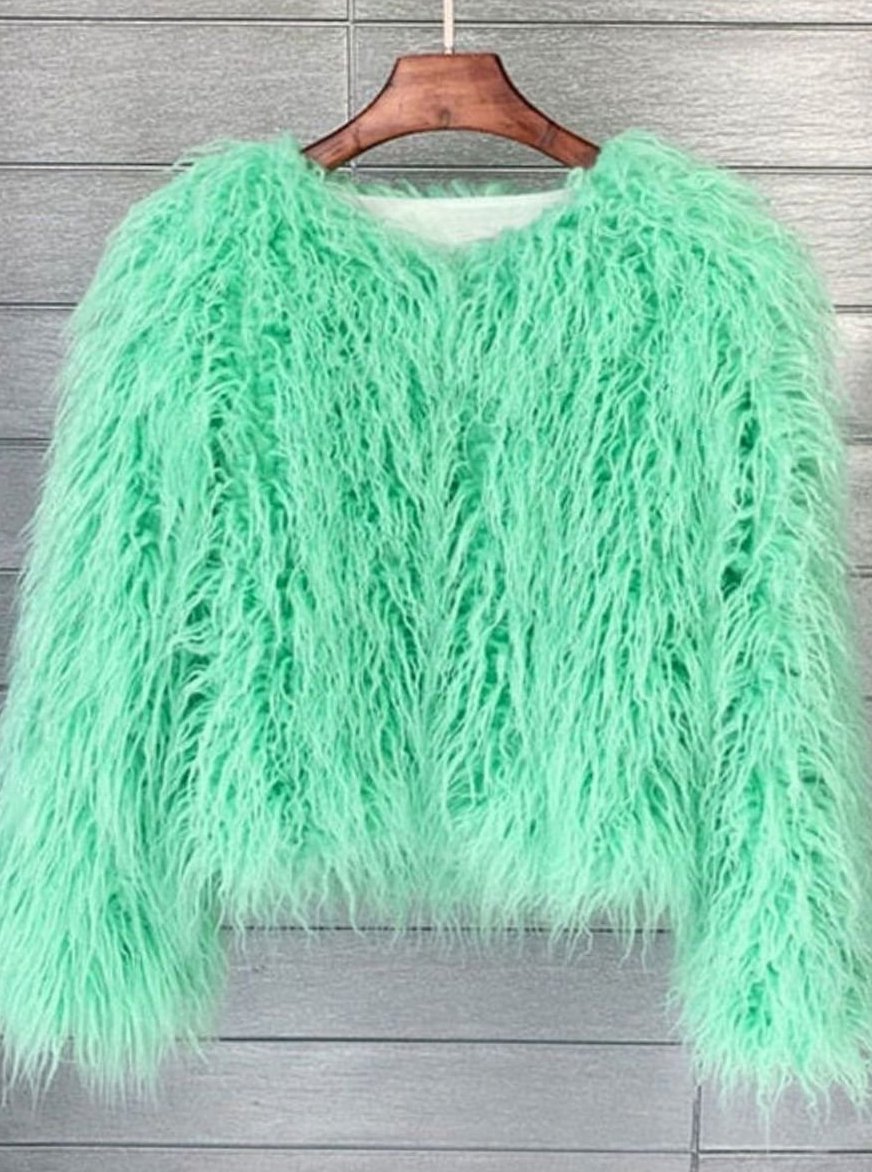 Winterjacke Damen Kunstpelzmantel Langhaarkunstfell kurz Shaggy Look