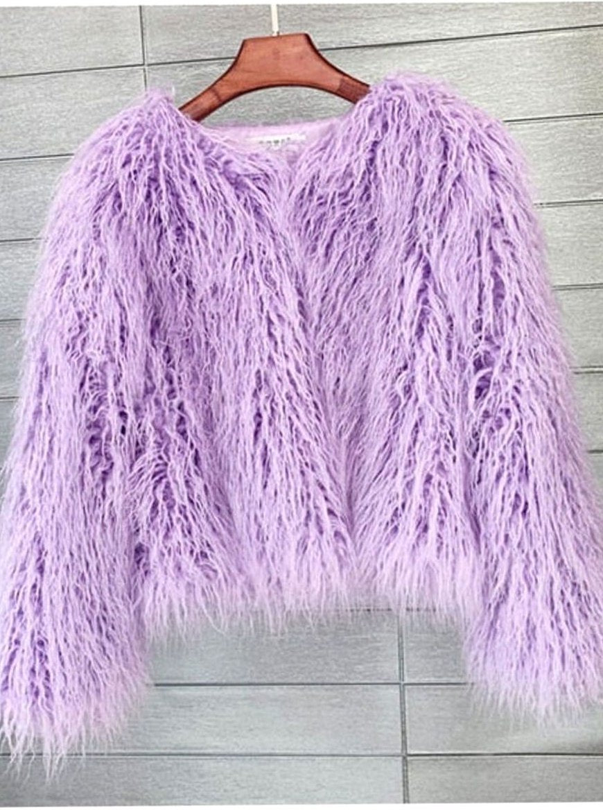 Winterjacke Damen Kunstpelzmantel Langhaarkunstfell kurz Shaggy Look
