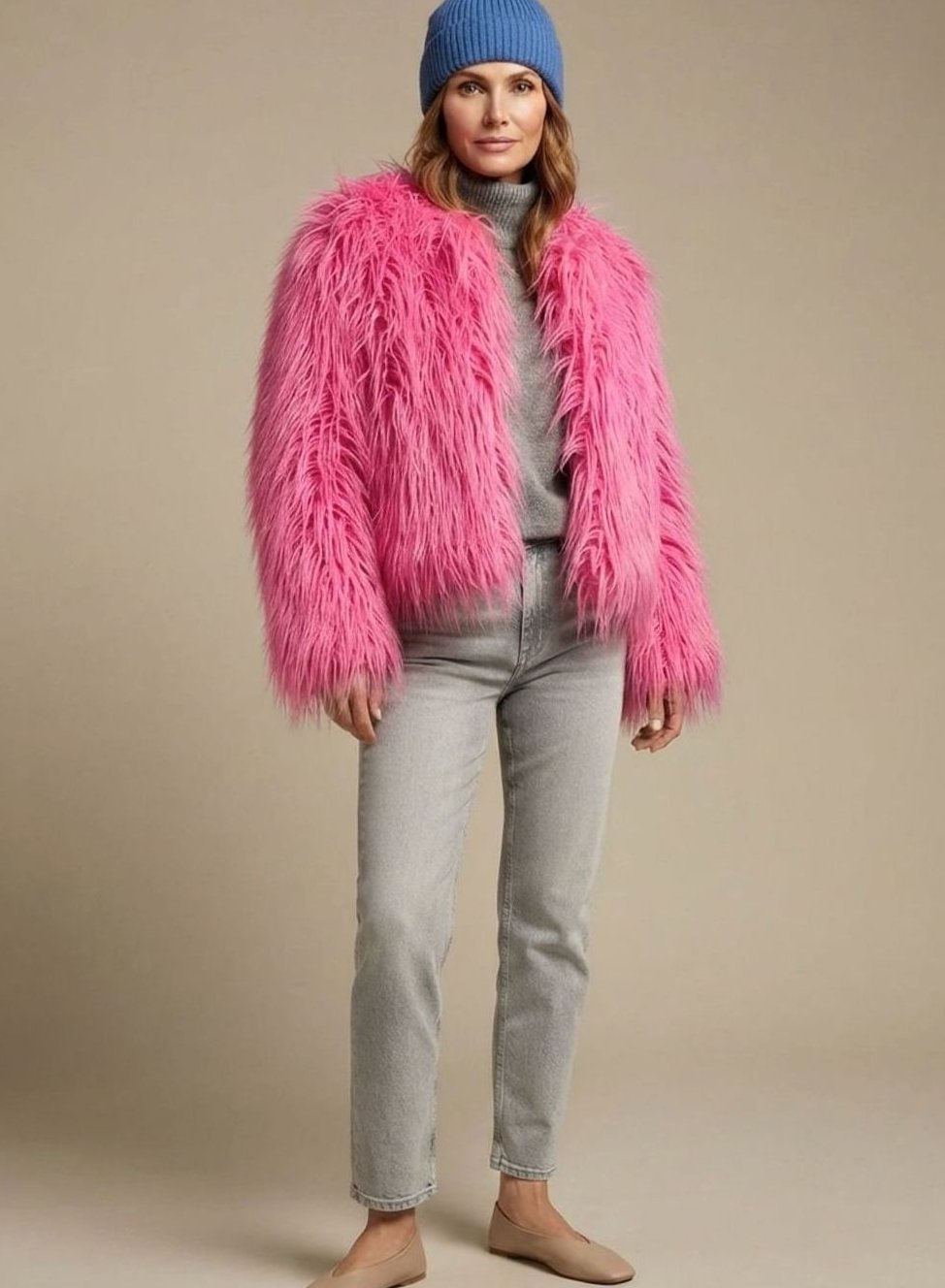 Winterjacke Damen Kunstpelzmantel Langhaarkunstfell kurz Shaggy Look