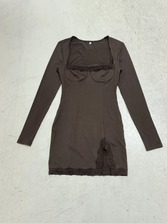 Langarm Kleider mit Korsettoptik und Spitze für Damen