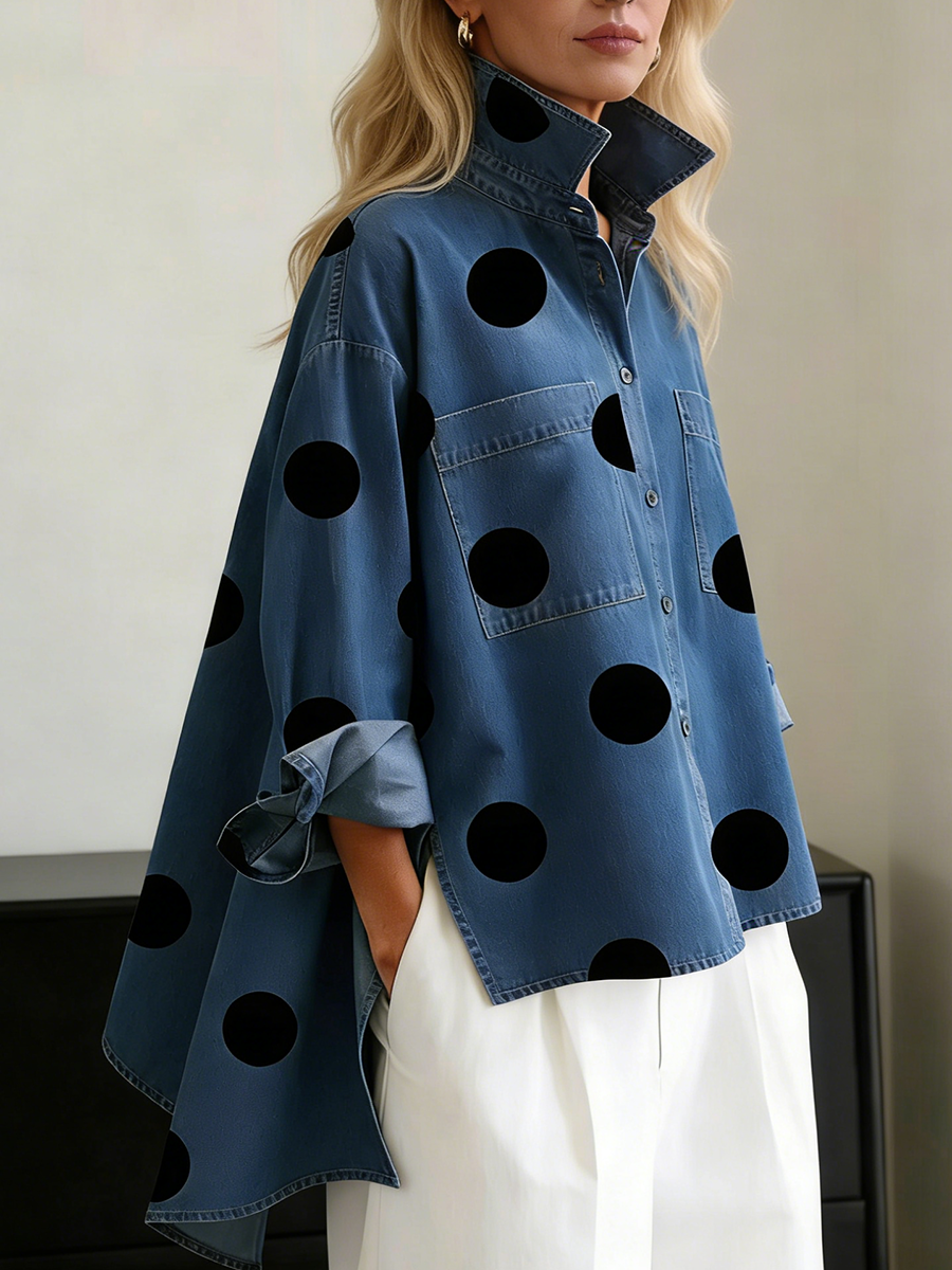 Langarmshirt mit Punkten und lockerem Schnitt für Damen