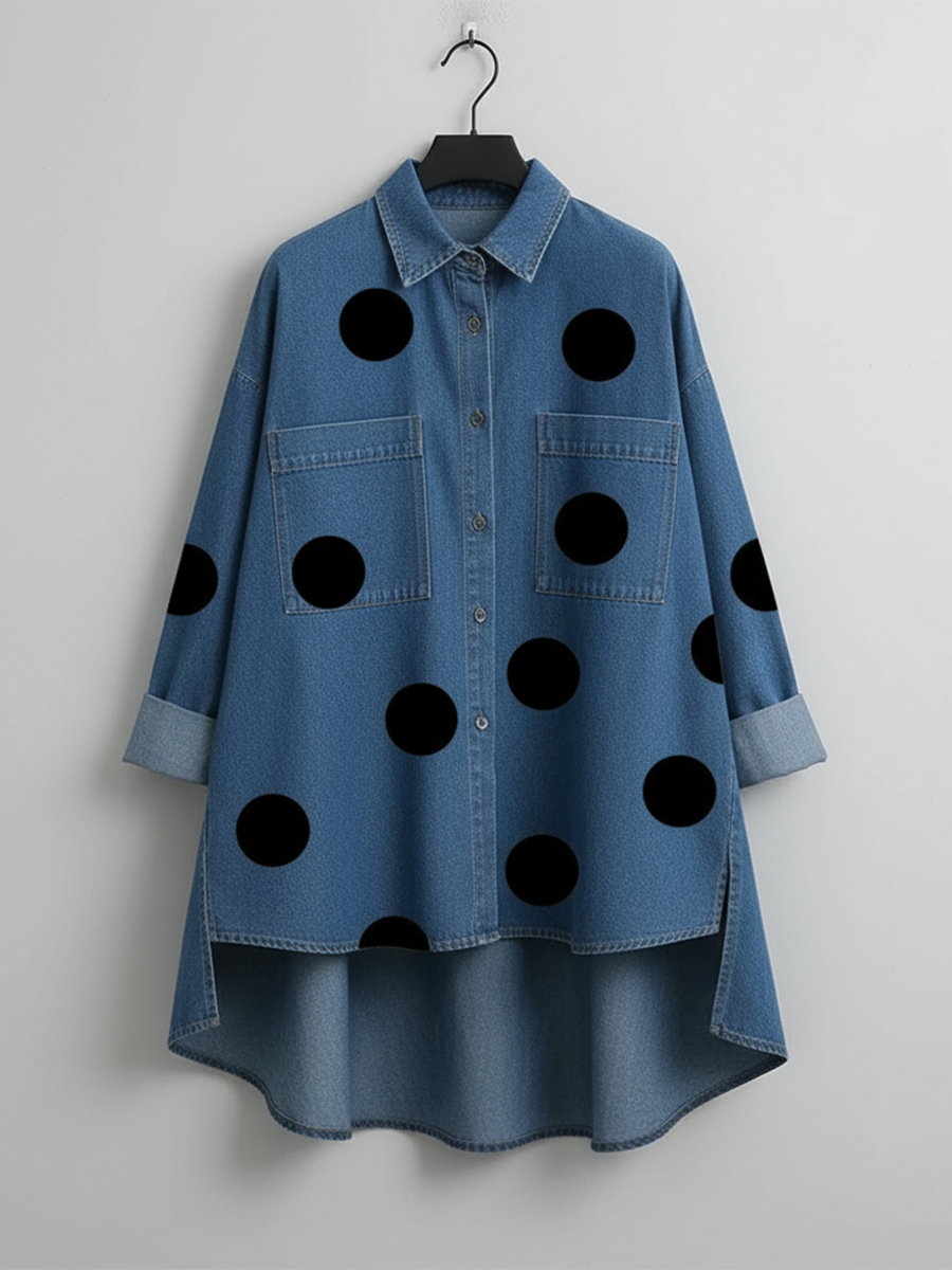 Langarmshirt mit Punkten und lockerem Schnitt für Damen