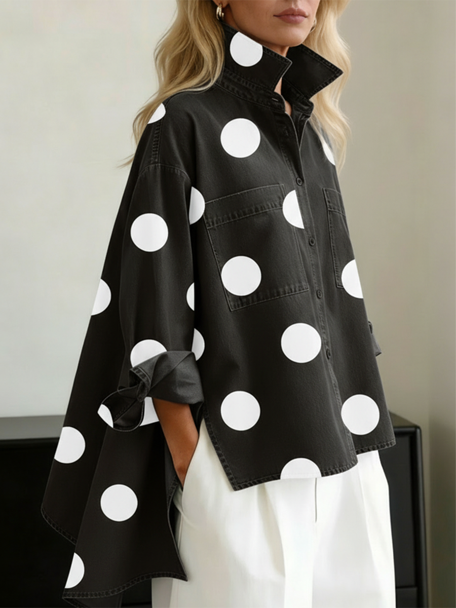 Langarmshirt mit Punkten und lockerem Schnitt für Damen