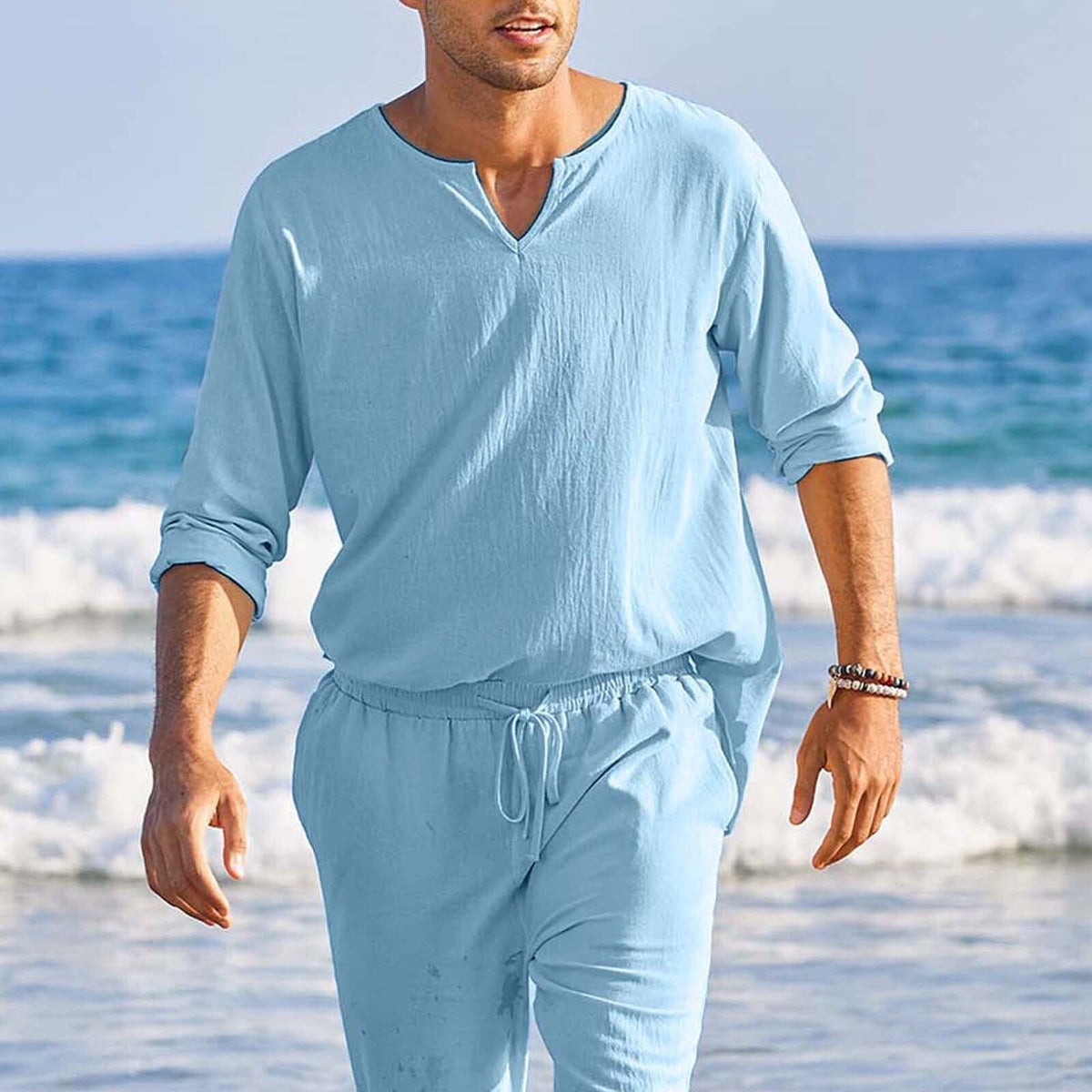 Loungewear Herren Zweiteiler mit V-Ausschnitt und lockerer Passform