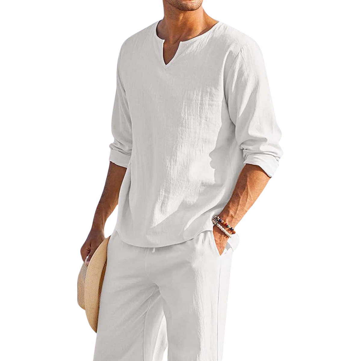 Loungewear Herren Zweiteiler mit V-Ausschnitt und lockerer Passform