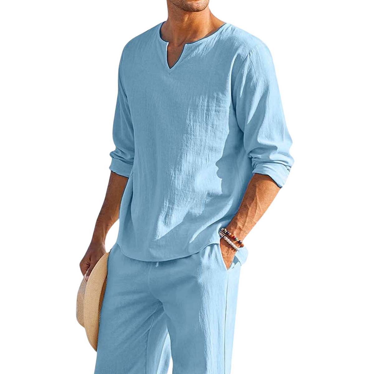 Loungewear Herren Zweiteiler mit V-Ausschnitt und lockerer Passform