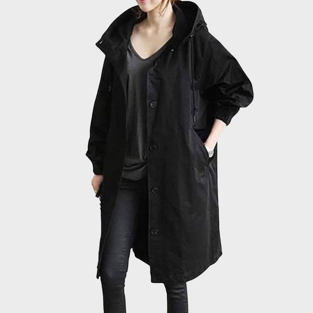 Mantel mit langem Schnitt und Knopfleiste für Damen in Schwarz - Ansicht 3