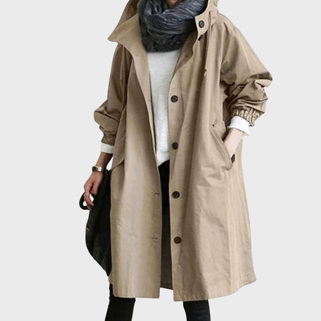Mantel mit langem Schnitt und Knopfleiste für Damen in Khaki - Ansicht 4