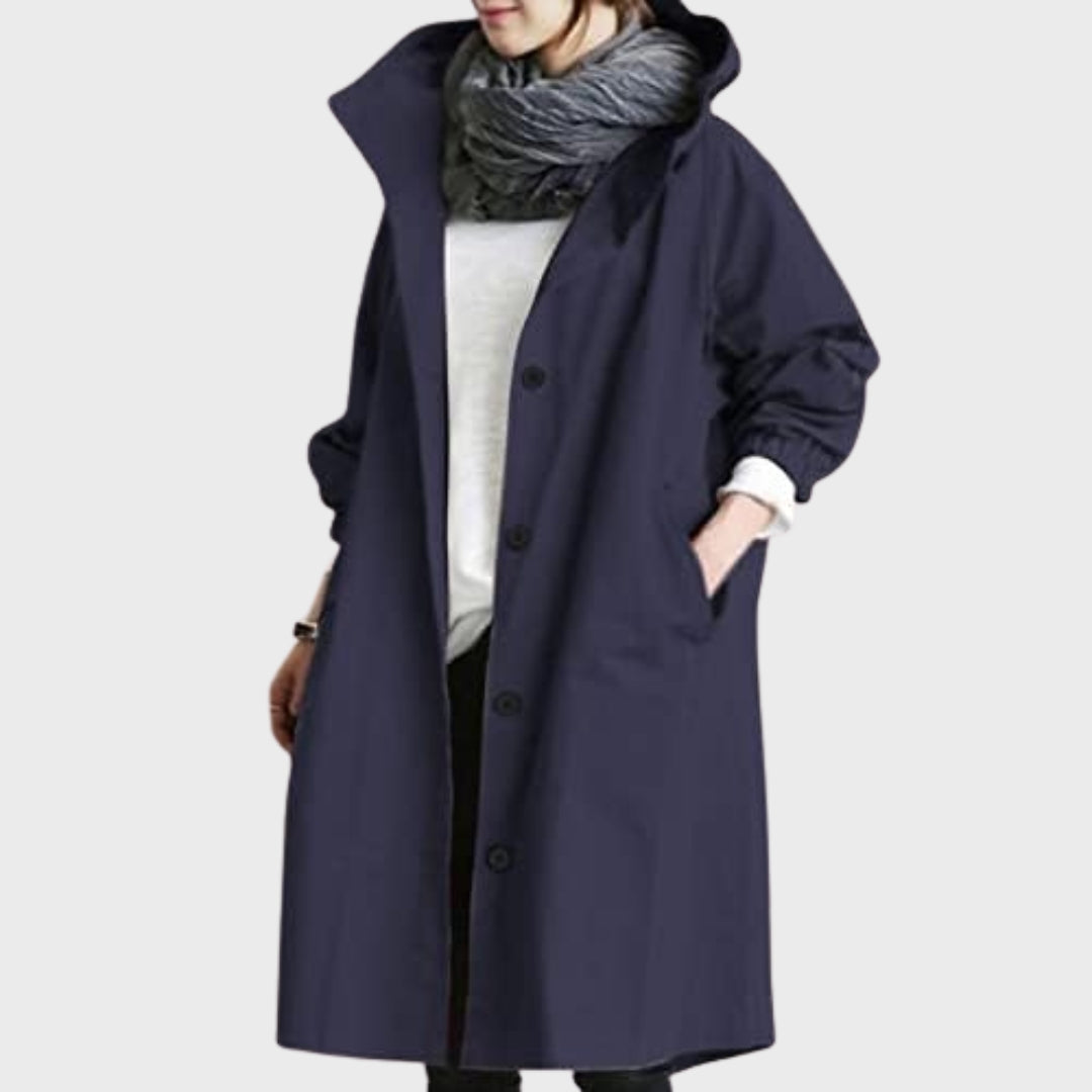 Mantel mit langem Schnitt und Knopfleiste für Damen in Marineblau - Ansicht 5