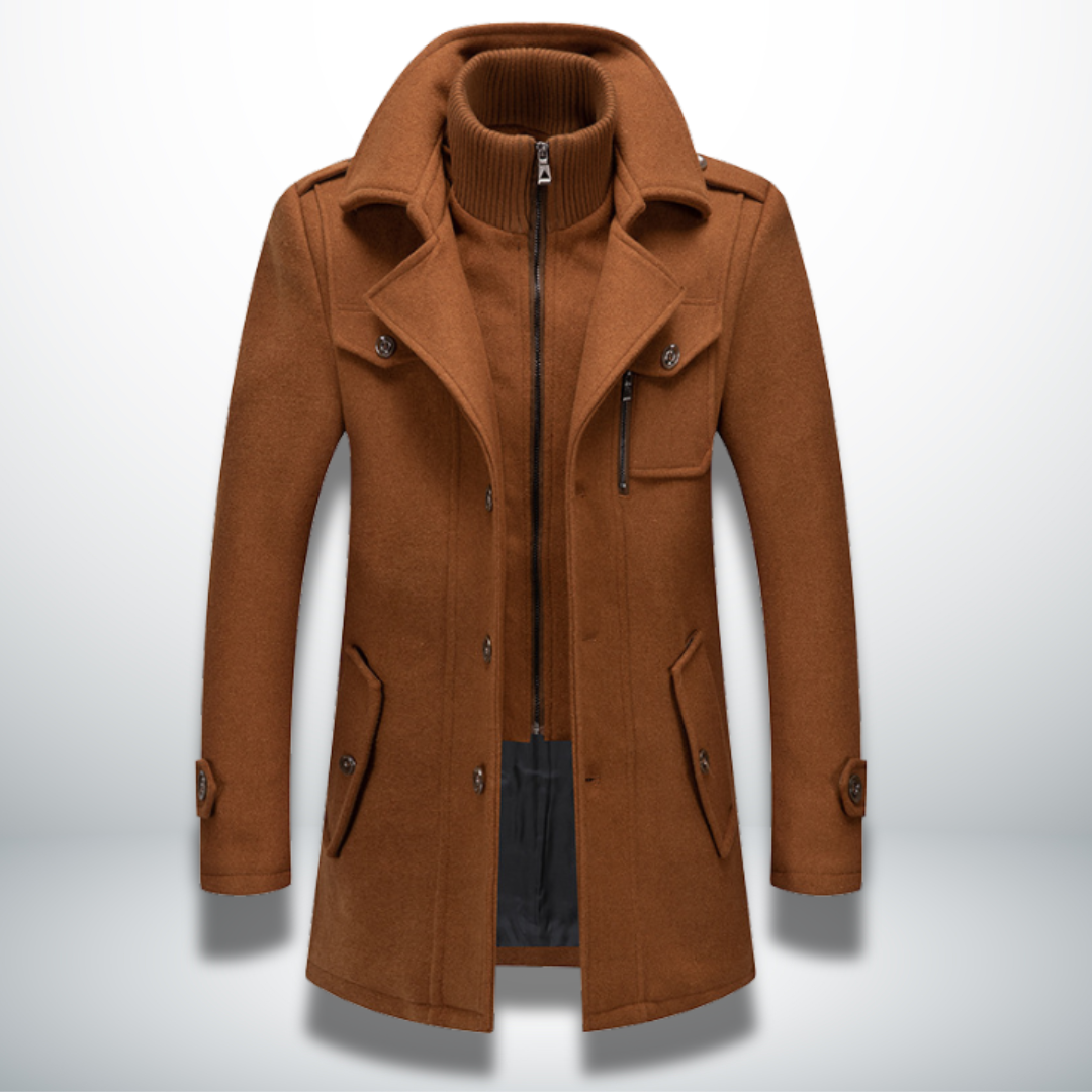 Mantel mit Knopffront, Kragen und Taschen für Herren in Camel - Ansicht 2