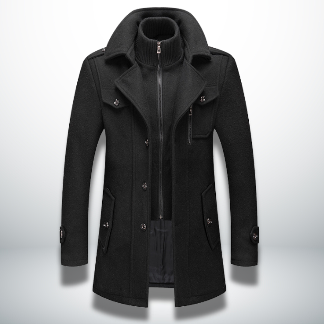 Mantel mit Knopffront, Kragen und Taschen für Herren in Schwarz - Ansicht 3